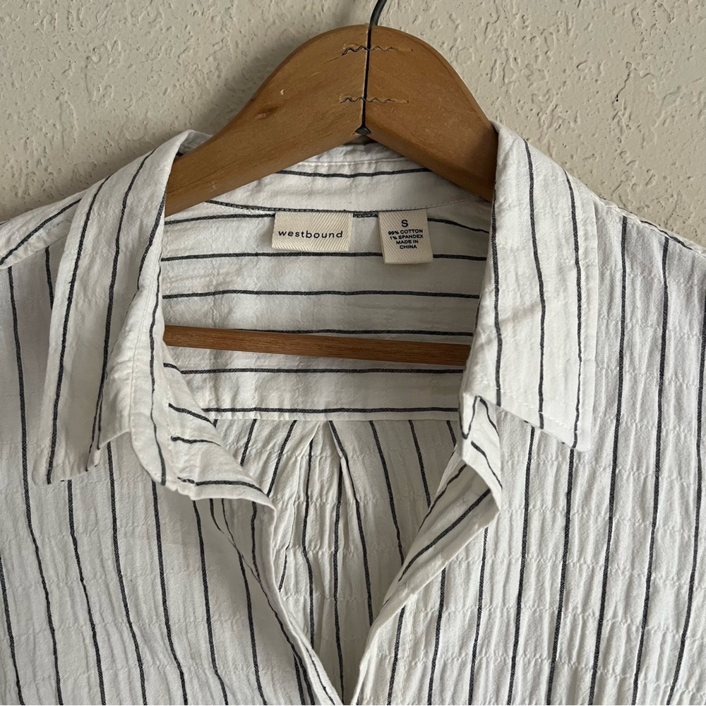 Neutral Striped Button Down Top - image 3
